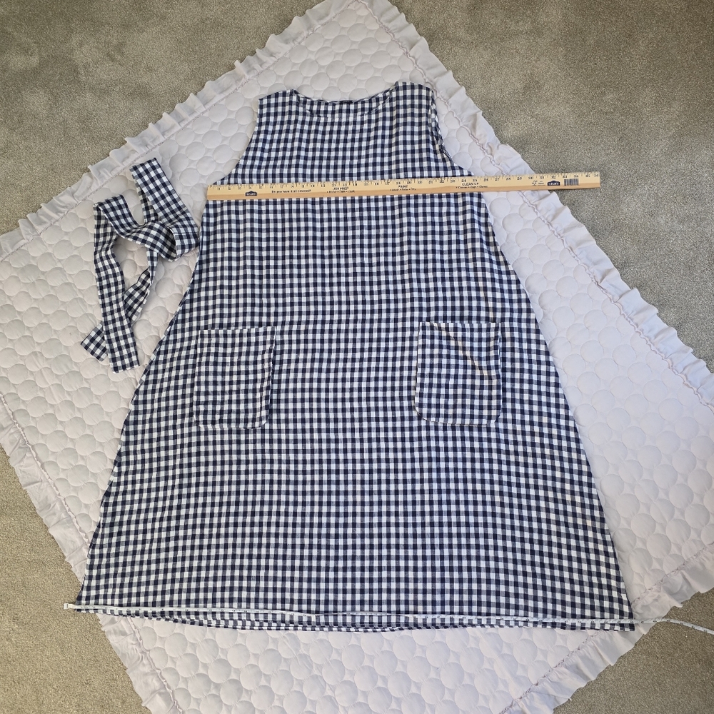 Apuntob Blue & White Linen  Sleeveless Gingham Midi Dress Large - Picture 14 of 15